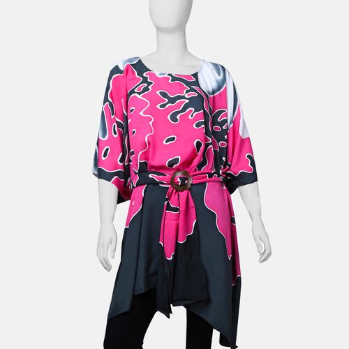 2er-Set - Bedruckter Poncho mit Gürtelschnalle aus Kokosnussschalen, Rosa-Schwarz  image number 0