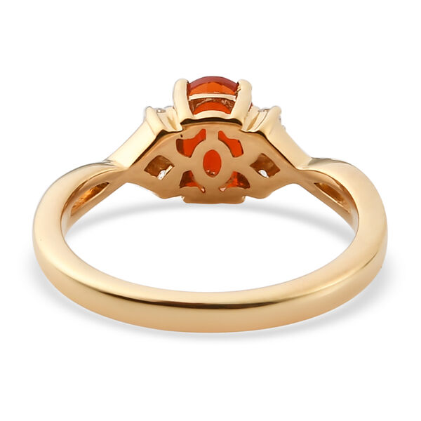 Mexikanischer Kirschfeuer-Opal und Zirkon Ring 925 Silber vergoldet  ca. 0,66 ct image number 6