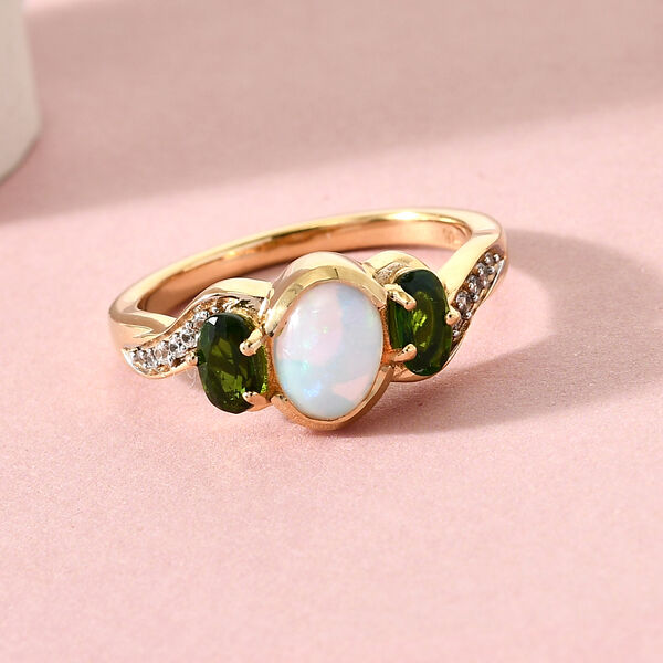 Nat&uuml;rlicher &Auml;thiopischer Opal und Nat&uuml;rlicher Chromdiopsid Ring 925 Silber vergoldet  ca. 1,22 ct image number 2