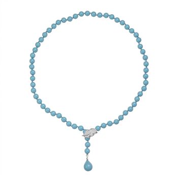 Sleeping Beauty t&uuml;rkisfarbene 8mm Muschelkernperle und wei&szlig;e Zirkonia 60cm Halskette