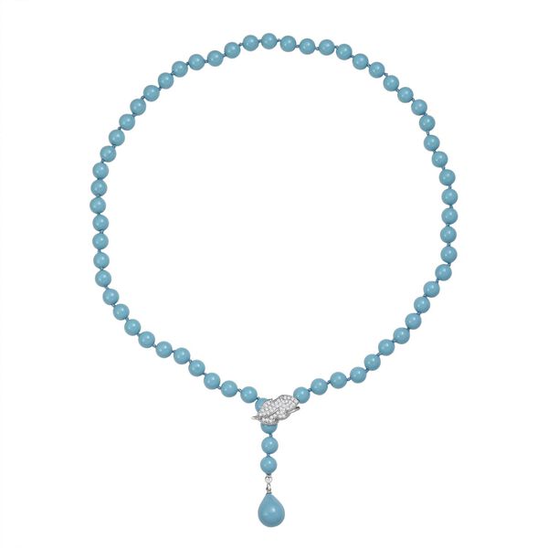 Sleeping Beauty t&uuml;rkisfarbene 8mm Muschelkernperle und wei&szlig;e Zirkonia 60cm Halskette image number 4