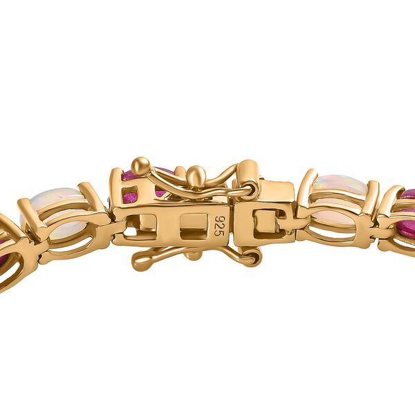 AA Afrikanischer Rubin (Fissure gef&uuml;llt), Nat&uuml;rlicher, &auml;thiopischer Welo Opal Armband ca. 19 cm 925 Silber 750 Gelbgold Vermeil ca. 15.61 ct image number 5