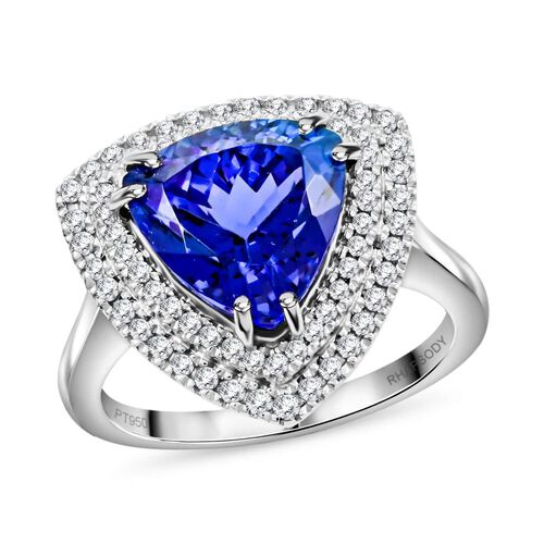 AAAA Tansanit, Weißer Diamant Ring 950 Platin (Größe 17.00) ca. 4,00 ct image number 0