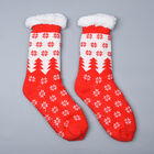 1 Paar rutschfeste Haus Socken mit Jojoba Infusion und Sherpa Futter, Weihnachtsmotiv, Einheitsgröße 24x23x12 cm, rot image number 0