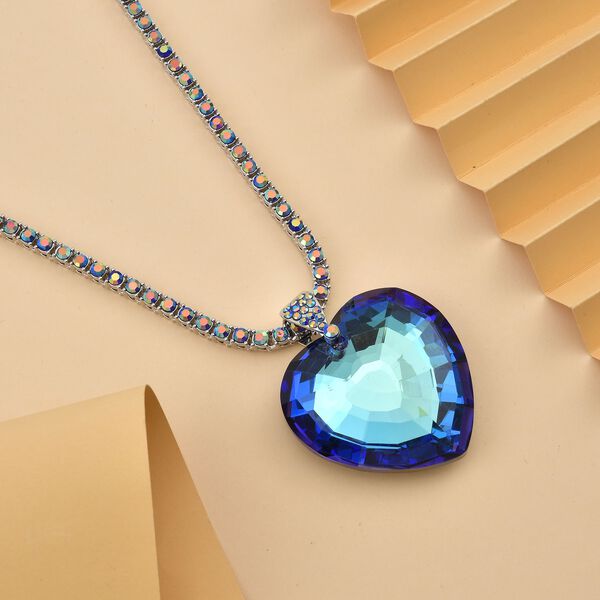 Blauer Magie Farbe Kristall Anhänger mit Kette, Silberfarben image number 2