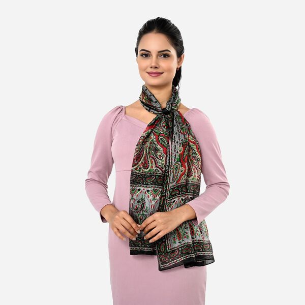 LA MAREY Seidenschal, 50x170cm, 100% Seide, Dunkelgr&uuml;n image number 2