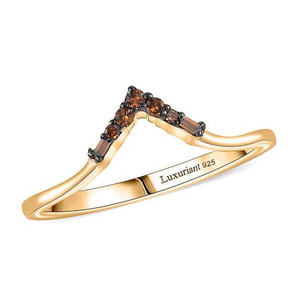 LUXURIANT DIAMOND - Lab Grown Roter Diamant SI Ring 925 Silber 750 Gelbgold Vermeil (Gr&ouml;&szlig;e 19.00)