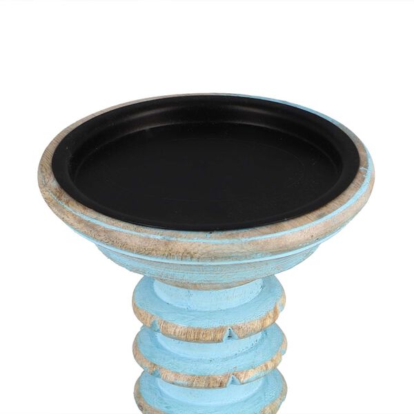 Set aus 2 antiken geschnitzten Holzkerzenhaltern mit rundem St&auml;nder, 23cm, Altblau image number 5