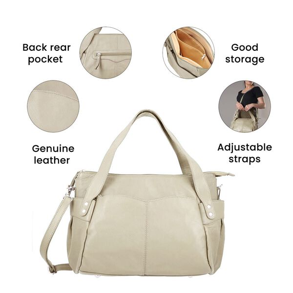 100% Echtleder Weekender Reisetasche mit RFID-Schutz, 43x28x33 cm, Beige image number 5