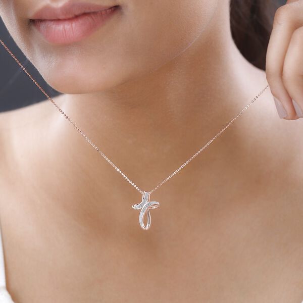 Wei&szlig;er Diamant Anh&auml;nger mit Kette, 925 Silber Ros&eacute;gold Vermeil image number 2