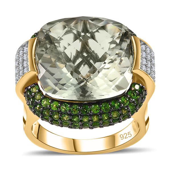 AAA Prasiolith, Chromdiopsid und Zirkon-Ring - 21,30 ct. image number 4