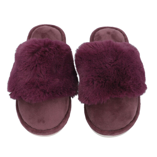 PREMIUM KOLLEKTION: Luxus Kunstfell Hausschuhe mit gepolsterter Sohle, Gr&ouml;&szlig;e 36-37, Burgunderrot
