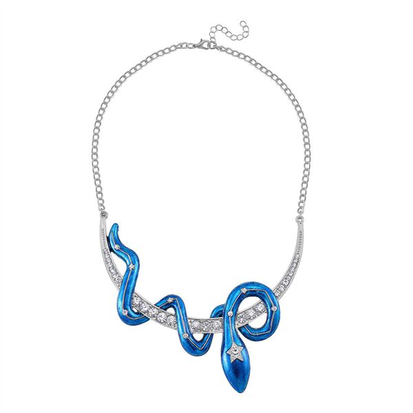 Blau emaillierte wei&szlig;e Kristall-Halskette, 50 cm image number 2