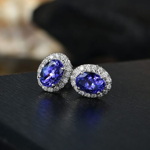 Rhapsody AAAA Tansanit, Weißer Diamant Ohrringe 950 Platin ca. 1,92 ct. image number 1