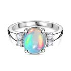 AA Nat&uuml;rlicher, &auml;thiopischer Welo Opal, Wei&szlig;er Zirkon Ring 925 Silber platiniert (Gr&ouml;&szlig;e 16.00) ca. 1,43 ct