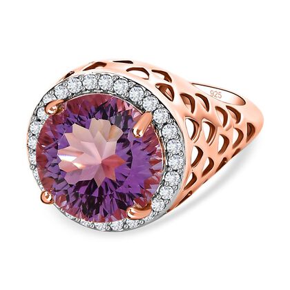 Rose De France Amethyst, wei&szlig;er Zirkon Ring, 925 Silber ros&eacute;vergoldet (Gr&ouml;&szlig;e 18.00) ca. 6.98 ct