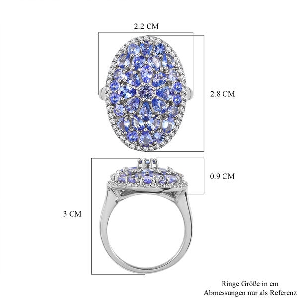Tansanit und wei&szlig;er Zirkon-Ring, 925 Silber platiniert  ca. 4,47 ct image number 7