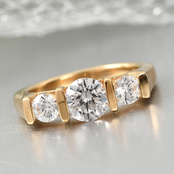 LUSTRO STELLA Hergestellt mit ZIRKONIA 3 Stein Ring 925 Silber 585 Vergoldet (Größe 16.00) image number 7