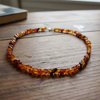 D'Joy Mehrfarbiger Bernstein Halskette ca. 50 cm 925 Silber vergoldet