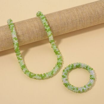 2er Set - Wei&szlig;er Kristall Halskette und Armband, Gr&uuml;n