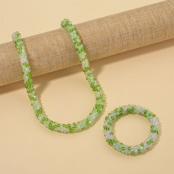 2er Set - Wei&szlig;er Kristall Halskette und Armband, Gr&uuml;n image number 2