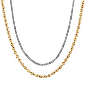 DESIGNER INSPIRIERT - 2er Fancy Ketten Set mit 5 cm Extender, Goldfarben und Silberfarben