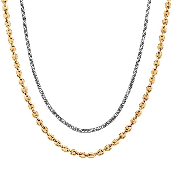 DESIGNER INSPIRIERT - 2er Fancy Ketten Set mit 5 cm Extender, Goldfarben und Silberfarben