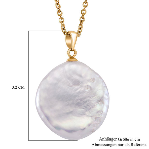 Wei&szlig;e S&uuml;&szlig;wasser Perle Anh&auml;nger mit Kette, ca. 50 cm 316L Edelstahl, Goldfarben image number 5