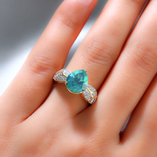 Pfau Triplett Quarz und Zirkon Ring 925 Silber vergoldet image number 3