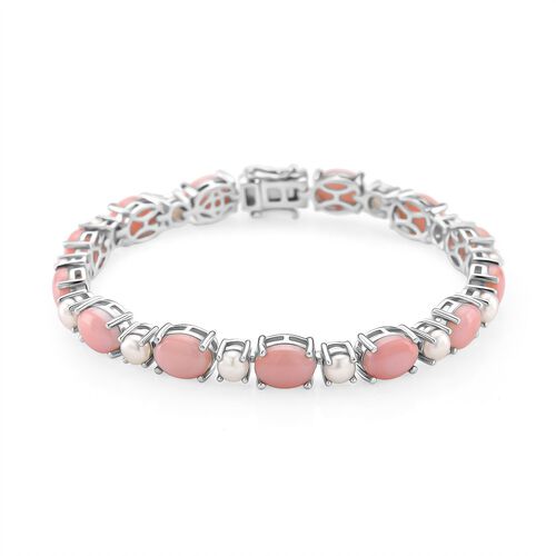 D'Joy Natürlicher Rosa Königsmuschel Perle, Weiße Süßwasser Perle Armband ca. 19 cm 925 Silber rhodiniert image number 0