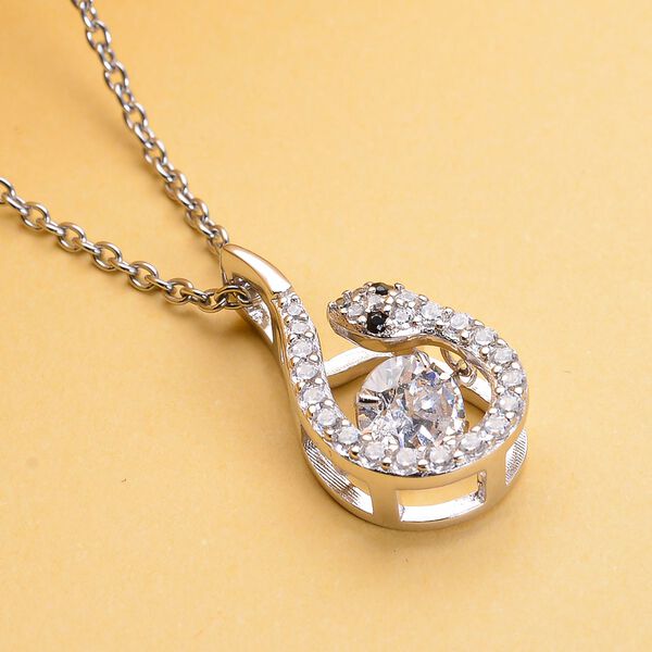 LUSTRO STELLA - Weißer Zirkonia Schlangen Anhänger 925 Silber rhodiniert mit Edelstahl mit kette image number 3