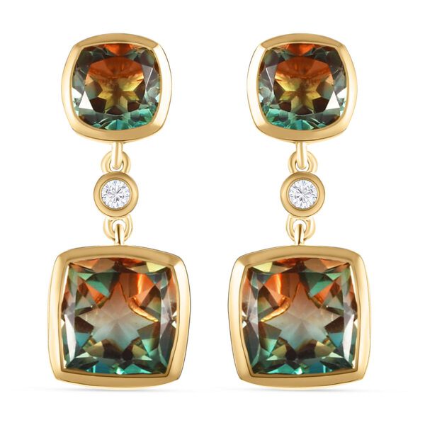 Aqua Terra Costa Quarz Triplett und Zirkon-Ohrh&auml;nger, 925 Silber vergoldet, 12,76 ct.