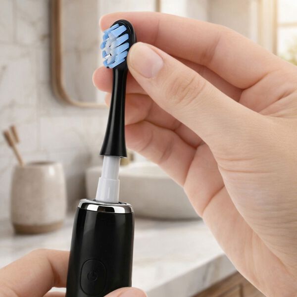 Ersatz-B&uuml;rstenk&ouml;pfe Set 6-teilig mit 5 Nylon-B&uuml;rsten und Silikon-Zungenreiniger kompatibel mit elektrischer Zahnb&uuml;rste gewellte Borstenstruktur f&uuml;r gr&uuml;ndliche Reinigung ABS Kunststoff, Schwarz image number 2