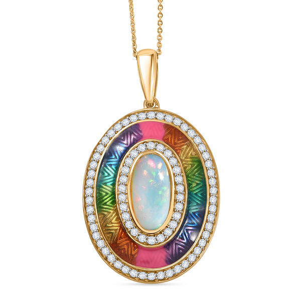 D'Joy AA Nat&uuml;rlicher, &auml;thiopischer Welo Opal, Wei&szlig;er Zirkon Schmuckset ca. 50 cm 925 Silber 750 Gelbgold Vermeil ca. 2.72 ct