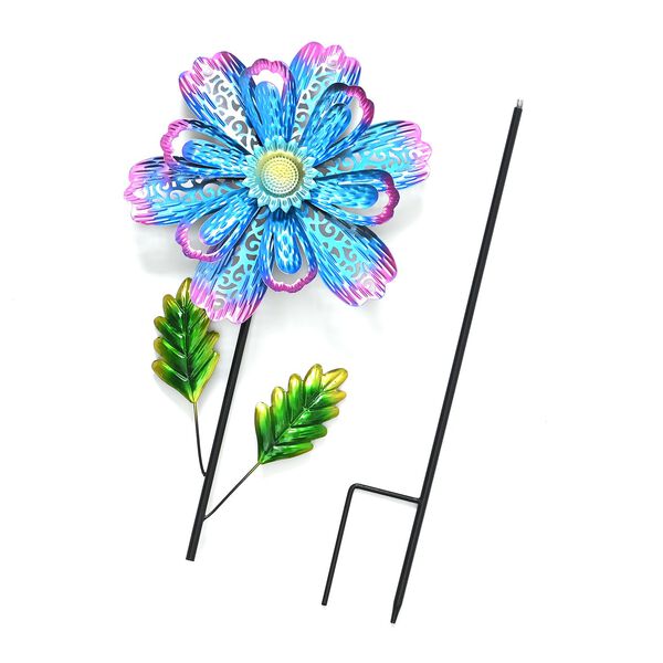 Dekoratives Windspiel in Blumenform aus Metall mit Ausschnitt-Design in Blau, 25x97cm image number 2