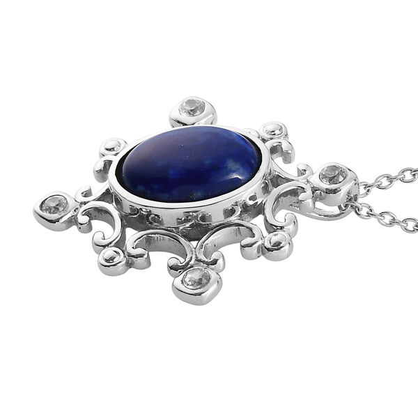 Lapislazuli und Zirkon-Anh&auml;nger mit Kette, 50 cm, Edelstahl ca. 6,80 ct image number 4