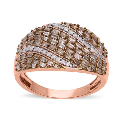 Nat&uuml;rlicher Champagner Diamant Ring, 925 Silber Ros&eacute;gold Vermeil (Gr&ouml;&szlig;e 19.00) ca. 1.00 ct