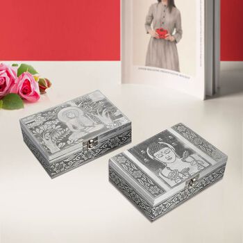 2er-Set Lord Buddha gepr&auml;gte Schmuckk&auml;sten, Gr&ouml;&szlig;e: 17,7x12,7x5,08 cm, Silber und Blau