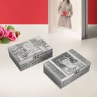 2er-Set Lord Buddha geprägte Schmuckkästen, Größe: 17,7x12,7x5,08 cm, Silber und Blau