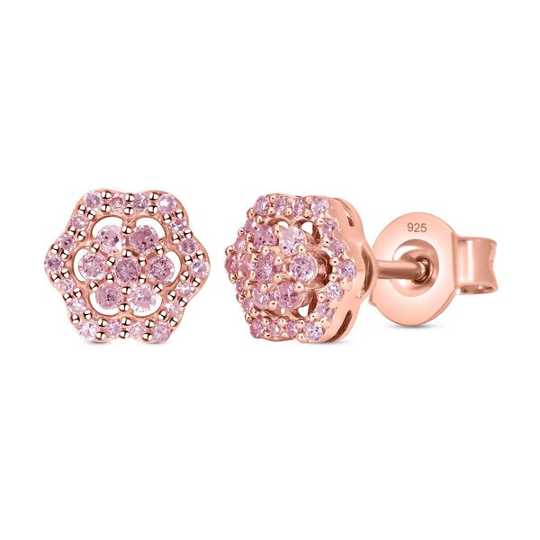 Rosa Diamant florale Ohrstecker in Silber image number 4