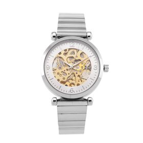 GENOA TIME V2 Automatik-Mechanische Uhr, weißes Zifferblatt mit Sonnenschein-Design, 3ATM Wasserdicht, 8,5 cm, Silberfarben
