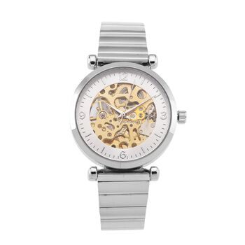 GENOA TIME V2 Automatik-Mechanische Uhr, wei&szlig;es Zifferblatt mit Sonnenschein-Design, 3ATM Wasserdicht, 8,5 cm, Silberfarben