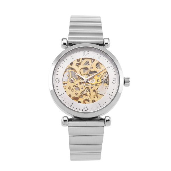 GENOA TIME V2 Automatik-Mechanische Uhr, wei&szlig;es Zifferblatt mit Sonnenschein-Design, 3ATM Wasserdicht, 8,5 cm, Silberfarben