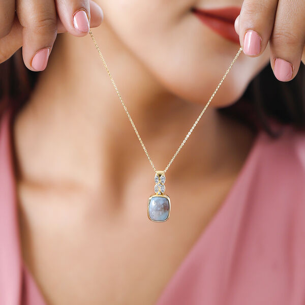 Zimbaprase und wei&szlig;er Zirkon Anh&auml;nger mit Kette, 925 Silber Gelbgold Vermeil ca. 3.86 ct image number 1