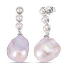 Weiße Barockperle, Weiße Süßwasser Perle Ohrringe, 925 Silber rhodiniert