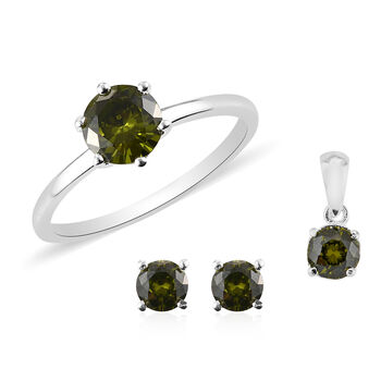 3er-Set Simulierter Peridot Ring, Ohrstecker und Anh&auml;nger 925 Silber ca. 0,66 ct