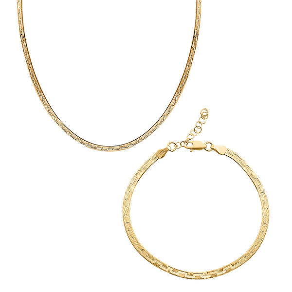 Strukturiertes Fischgräten-Armband 18cm und Fischgrätenkette 43cm image number 0