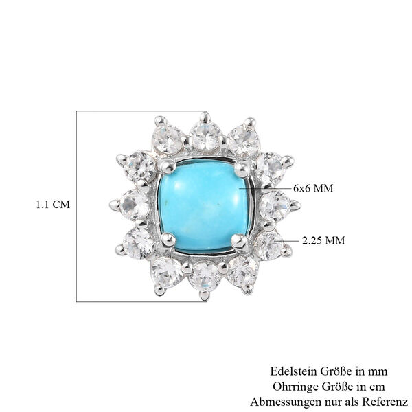 Natürliche Sleeping Beauty Türkis und Zirkon Halo Ohrstecker in Silber, 2,85 ct. image number 5