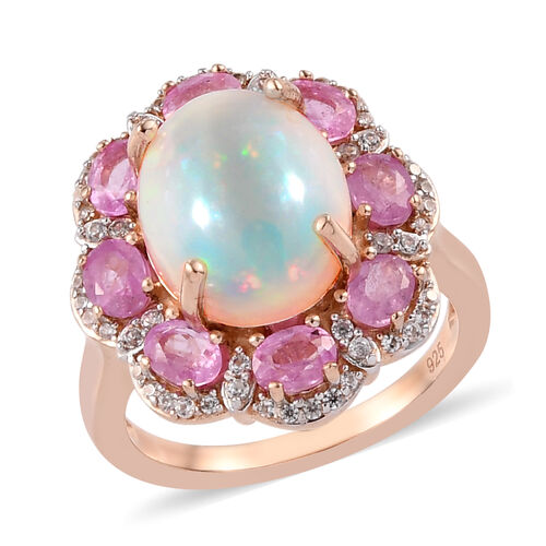 Natürlicher Äthiopischer Opal und Fissure gefüllt Rosa Saphir Ring 925 Silber Rosegold Vermeil image number 2