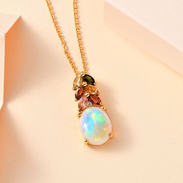 AA Natürlicher, äthiopischer Welo Opal, Zirkon und Multi-Turmalin-Anhänger mit 45cm Kette - 2,28 ct. image number 2